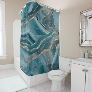 Blue Grey Agate Gold Glitter Glam #1 Shower Curtain