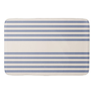 Blue-grey and beige five stripe pattern bath mat