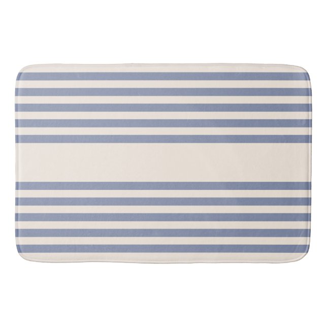 Blue-grey and beige five stripe pattern bath mat (Front)