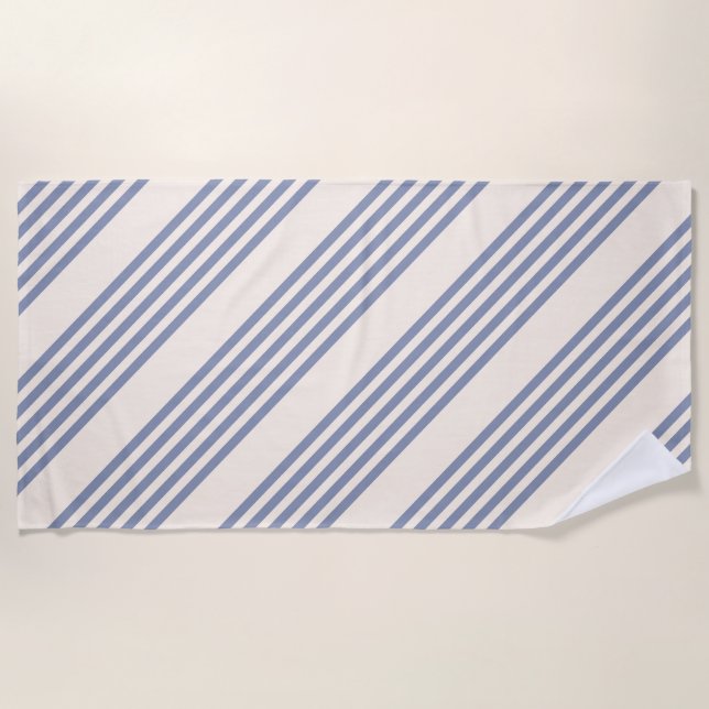 Blue-grey and beige five stripe pattern beach towel (Front)