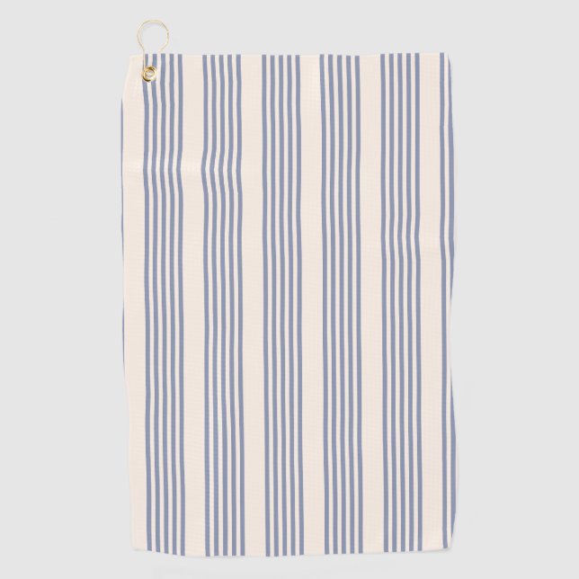 Blue-grey and beige five stripe pattern golf towel (Front)