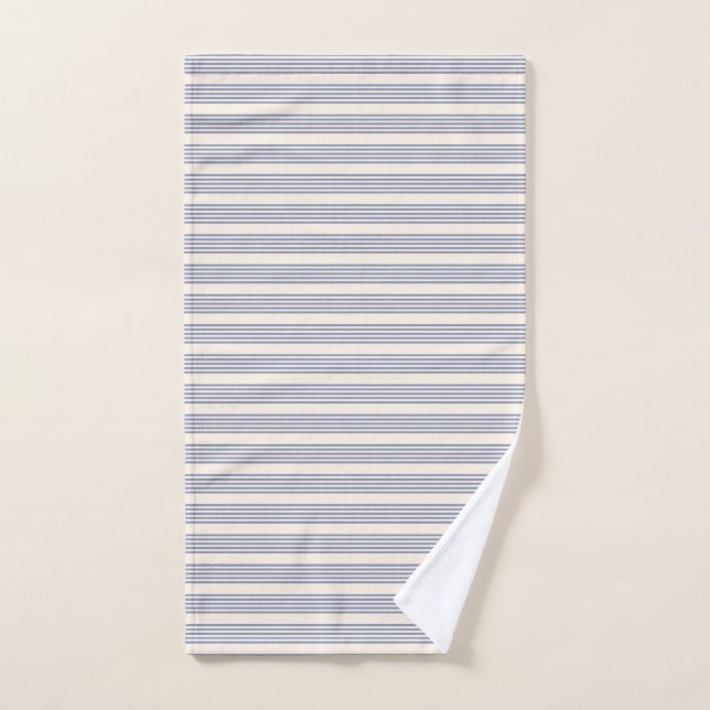 Blue-grey and beige five stripe pattern hand towel (Hand Towel)
