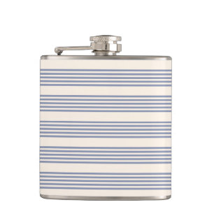 Blue-grey and beige five stripe pattern hip flask