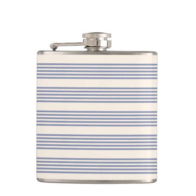 Blue-grey and beige five stripe pattern hip flask (Front)
