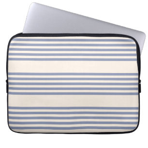 Blue-grey and beige five stripe pattern laptop sleeve