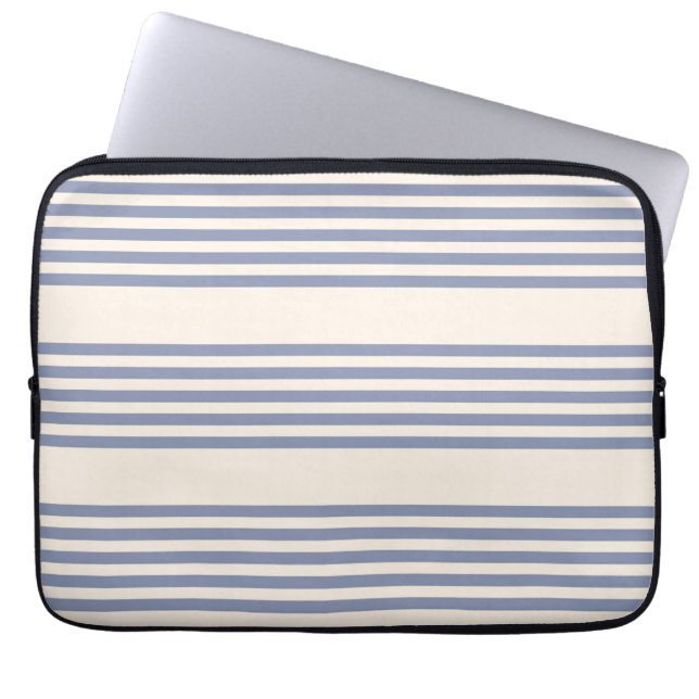 Blue-grey and beige five stripe pattern laptop sleeve (Front)