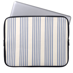 Blue-grey and beige five stripe pattern laptop sleeve