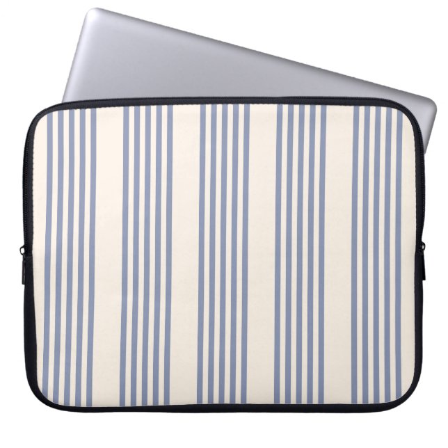 Blue-grey and beige five stripe pattern laptop sleeve (Front)