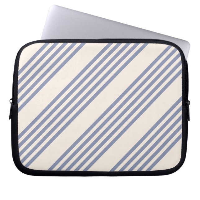 Blue-grey and beige five stripe pattern laptop sleeve (Front)