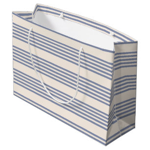 Blue-grey and beige five stripe pattern large gift bag