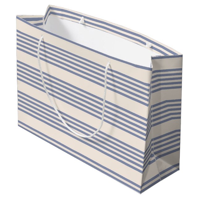 Blue-grey and beige five stripe pattern large gift bag (Back Angled)
