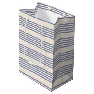 Blue-grey and beige five stripe pattern medium gift bag