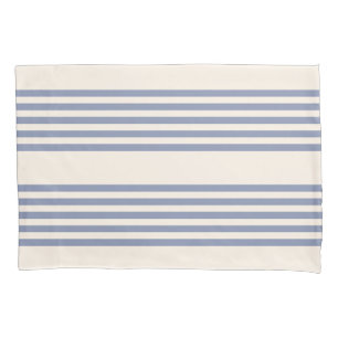 Blue-grey and beige five stripe pattern pillowcase