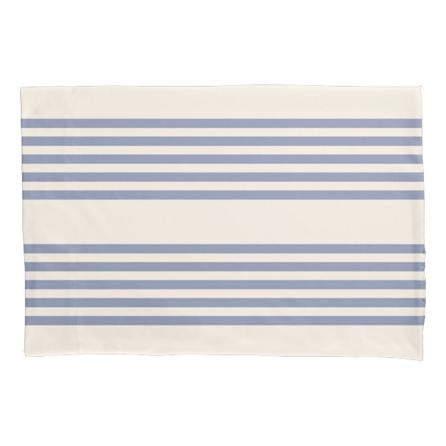 Blue-grey and beige five stripe pattern pillowcase (Front)