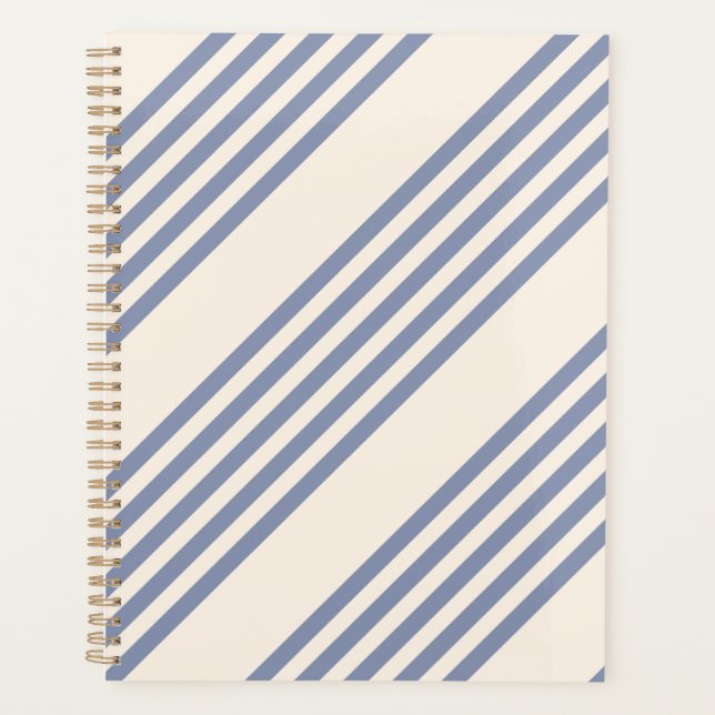 Blue-grey and beige five stripe pattern planner (Front)