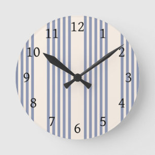 Blue-grey and beige five stripe pattern round clock