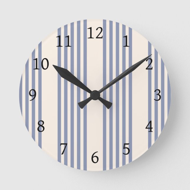 Blue-grey and beige five stripe pattern round clock (Front)