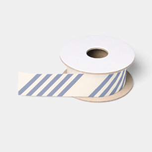 Blue-grey and beige five stripe pattern satin ribbon