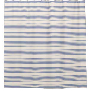 Blue-grey and beige five stripe pattern shower curtain