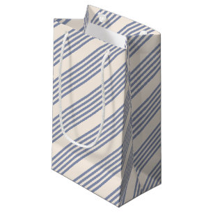 Blue-grey and beige five stripe pattern small gift bag
