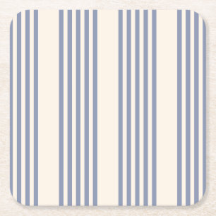 Blue-grey and beige five stripe pattern square paper coaster