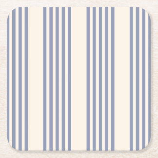 Blue-grey and beige five stripe pattern square paper coaster