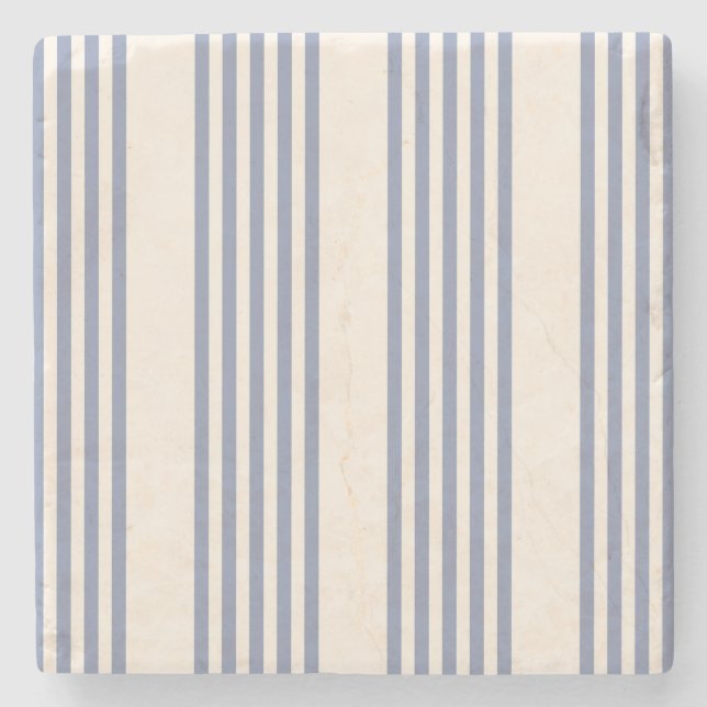 Blue-grey and beige five stripe pattern stone coaster (Front)