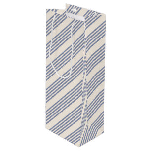 Blue-grey and beige five stripe pattern wine gift bag