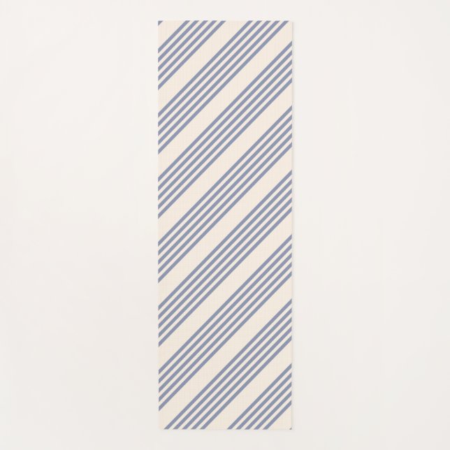 Blue-grey and beige five stripe pattern yoga mat (Front)