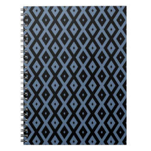 Blue grey and black diamond pattern notebook