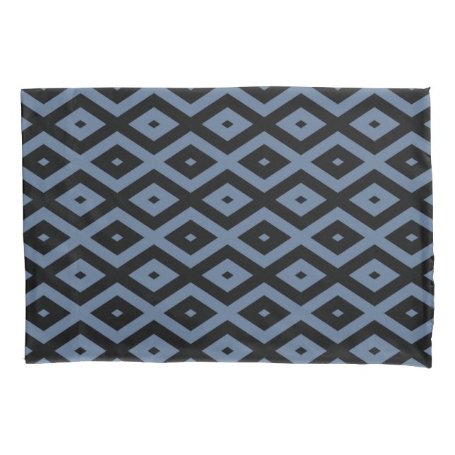 Blue grey and black diamond pattern pillowcase (Front)