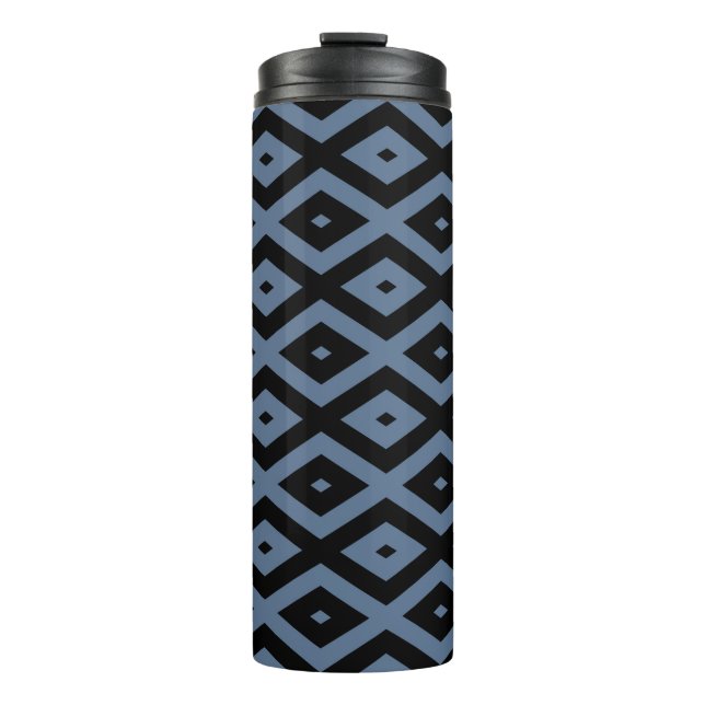 Blue grey and black diamond pattern thermal tumbler (Front)