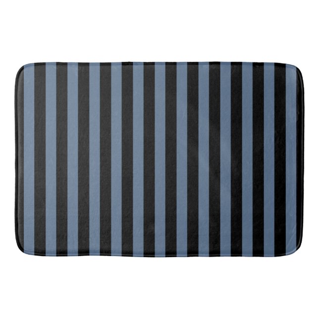 Blue grey and black stripes bath mat (Front)