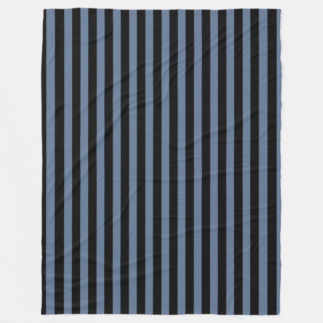 Blue grey and black stripes fleece blanket (Front)