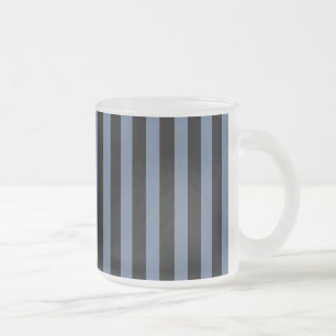 Blue grey and black stripes frosted glass coffee mug