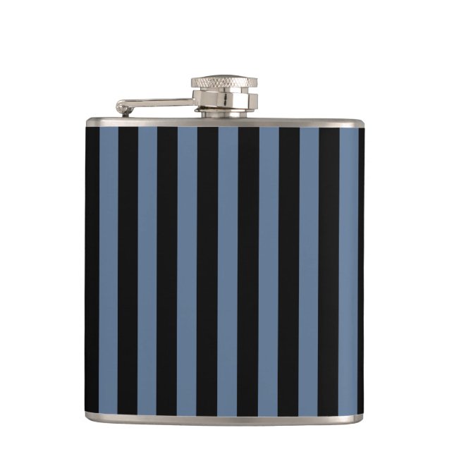 Blue grey and black stripes hip flask (Front)