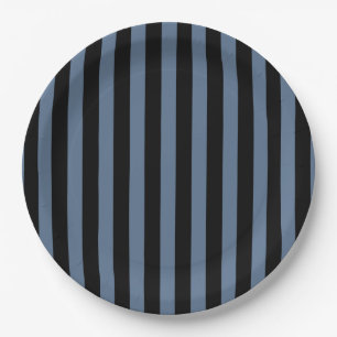 Blue grey and black stripes paper plate