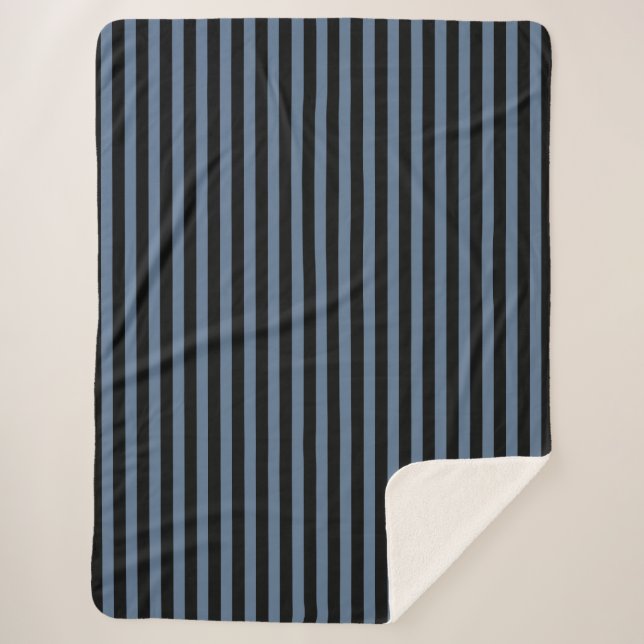 Blue grey and black stripes sherpa blanket (Front)