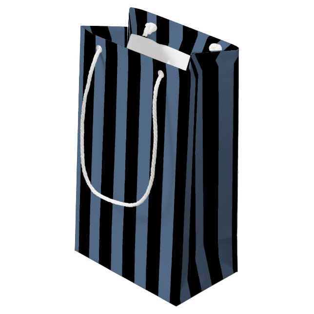 Blue grey and black stripes small gift bag (Back Angled)