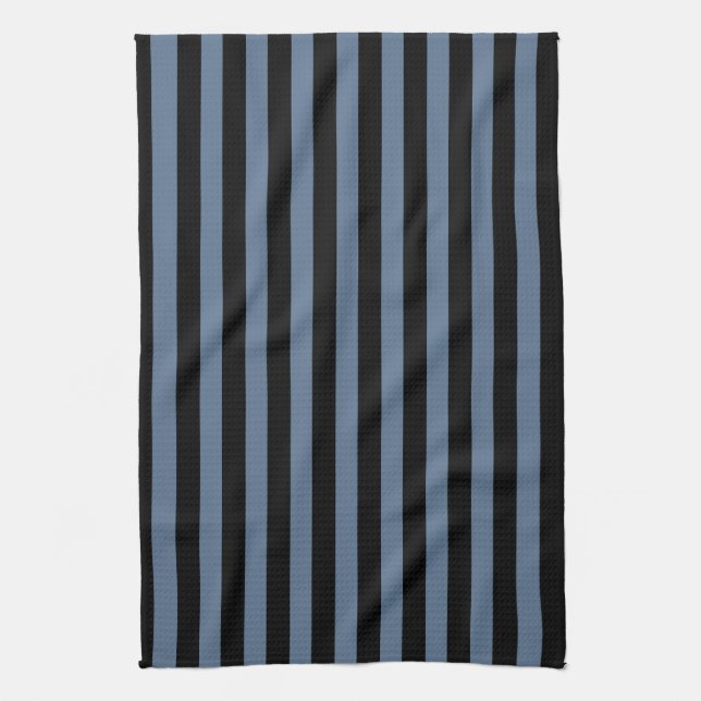 Blue grey and black stripes tea towel (Vertical)