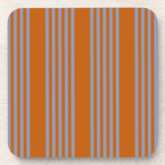 Blue-grey and burnt orange five stripe pattern coaster (Front)