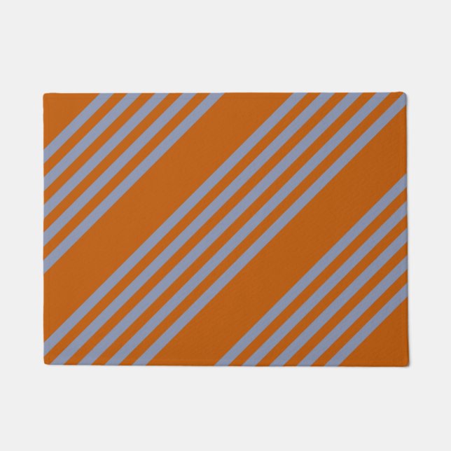 Blue-grey and burnt orange five stripe pattern doormat (Front)