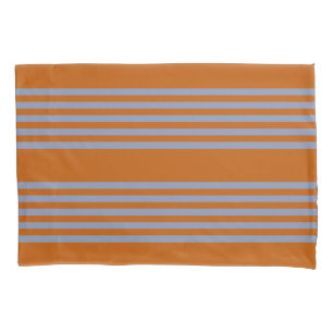 Blue-grey and burnt orange five stripe pattern pillowcase