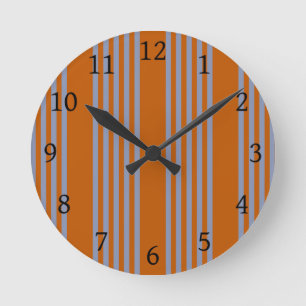 Blue-grey and burnt orange five stripe pattern round clock