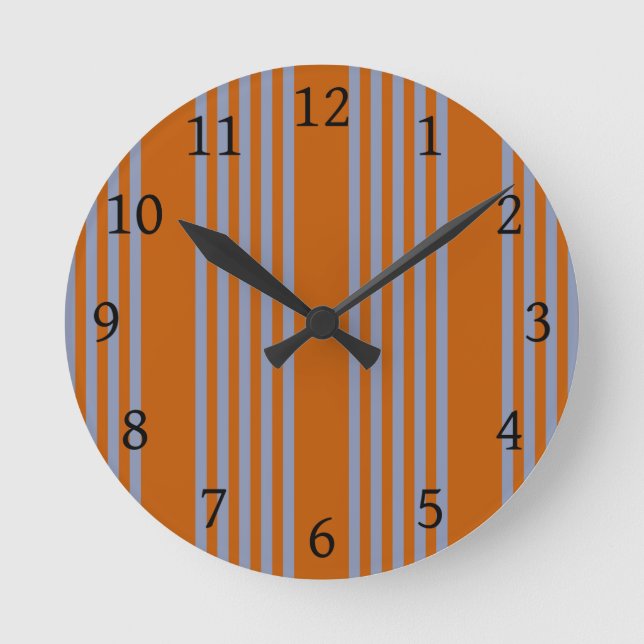 Blue-grey and burnt orange five stripe pattern round clock (Front)