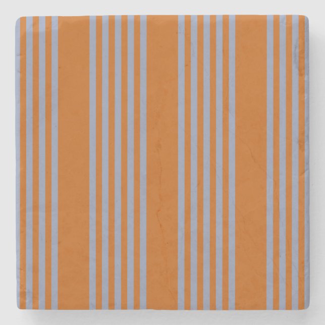Blue-grey and burnt orange five stripe pattern stone coaster (Front)