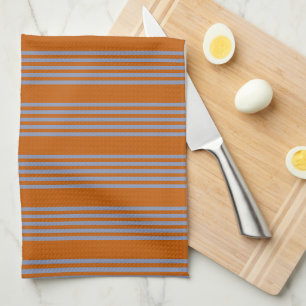 Blue-grey and burnt orange five stripe pattern tea towel