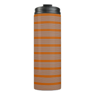 Blue-grey and burnt orange five stripe pattern thermal tumbler