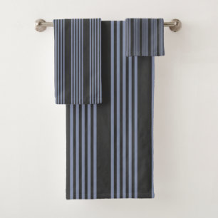 Blue-grey and charcoal five stripe pattern bath towel set