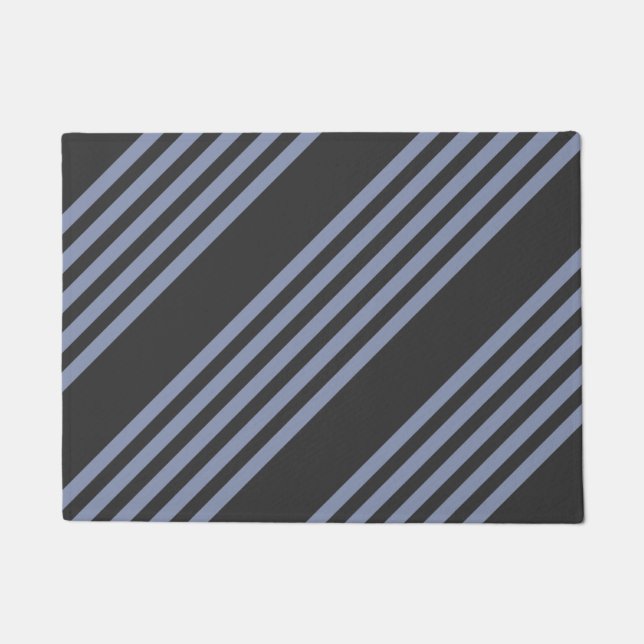 Blue-grey and charcoal five stripe pattern doormat (Front)